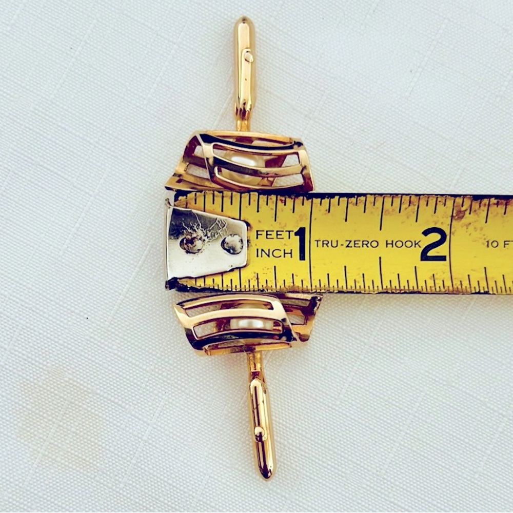Vintage / Cuff Links ~ Gold Tone ~ Simulated Pearl - Picture 7 of 8